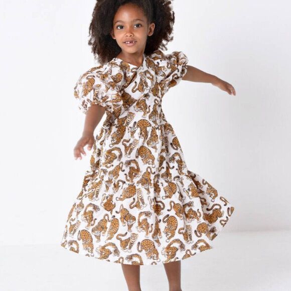 KENZO KIDS Baby Girl Ivory Brown Pink Pop Tiger Dress Size 18M - Picture 1 of 8